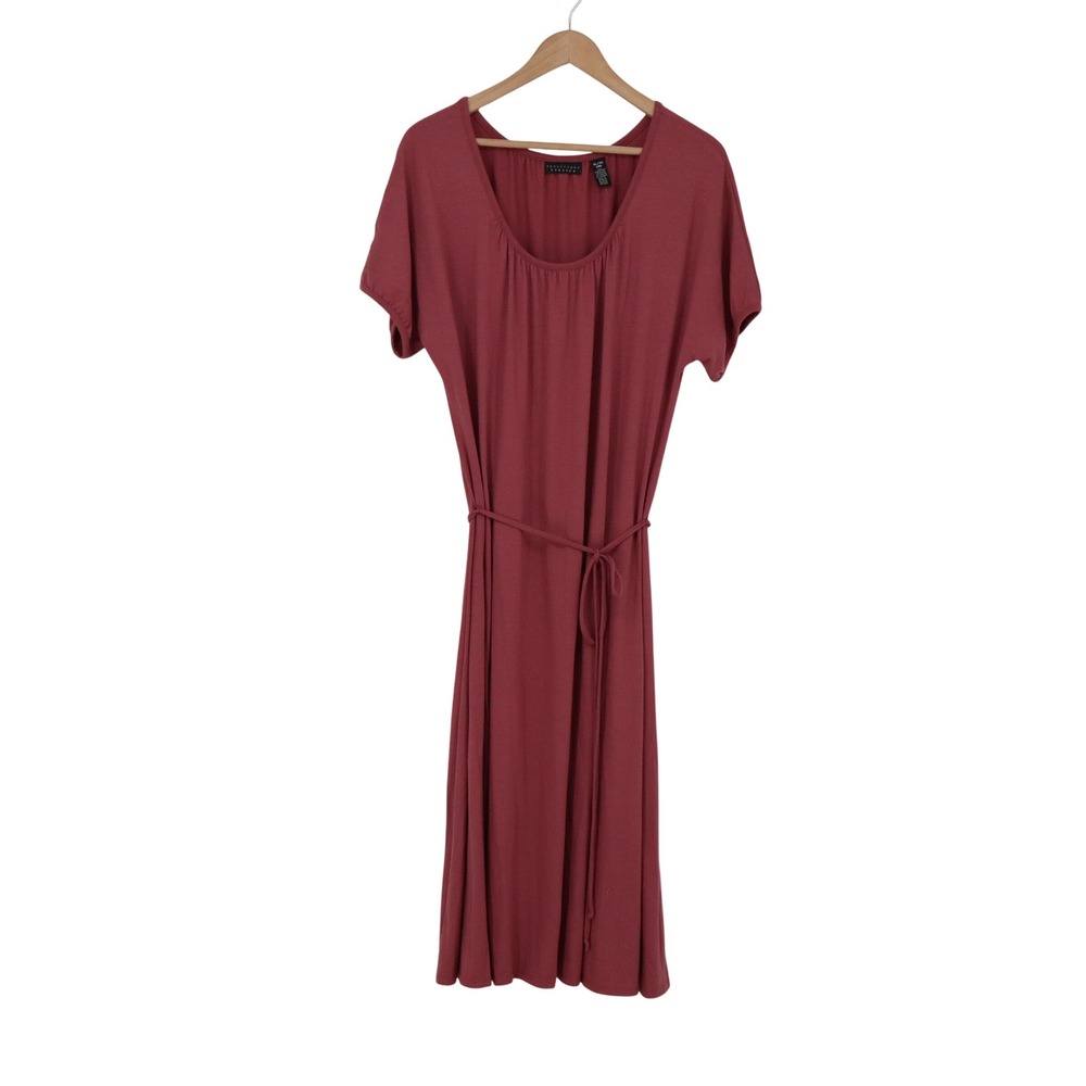 Apostrophe Dress Womens XL Stretch Midi Mauve Pink Short Sleeve Belted Excellent